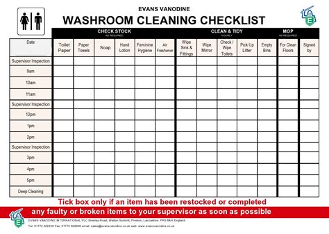 Toilet Cleaning Checklist Template Free Printable Templates
