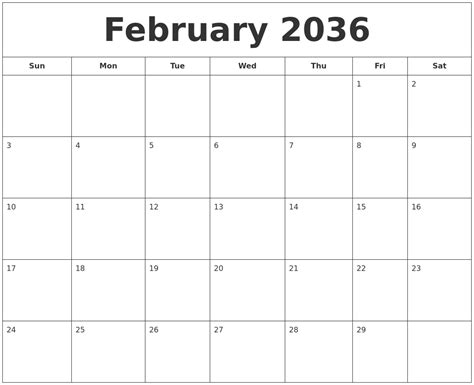 April 2036 Monthly Calendar