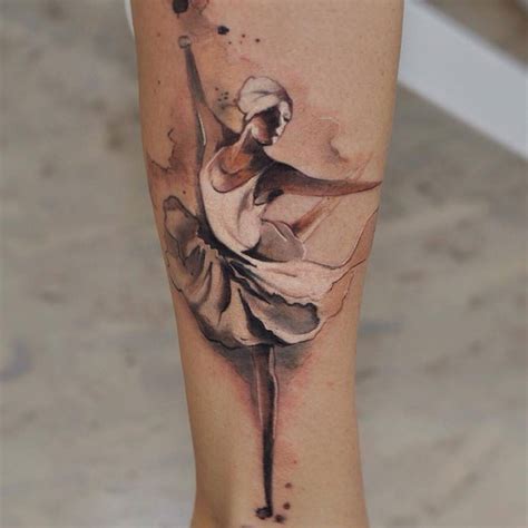 Watercolor Style Ballet Dancer Tattoo On The Leg
