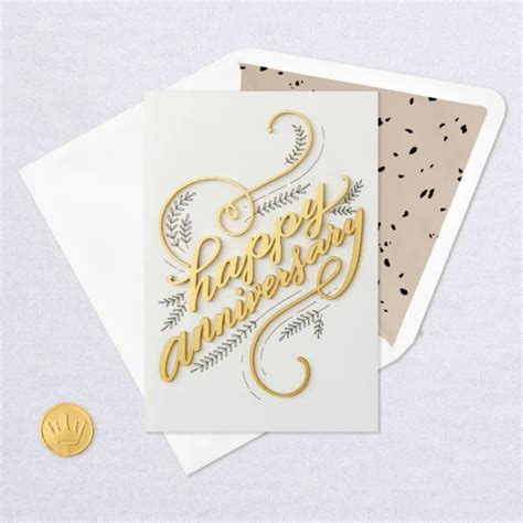 Hallmark Anniversary Card By Signature ~ 3d Gold Script Happy