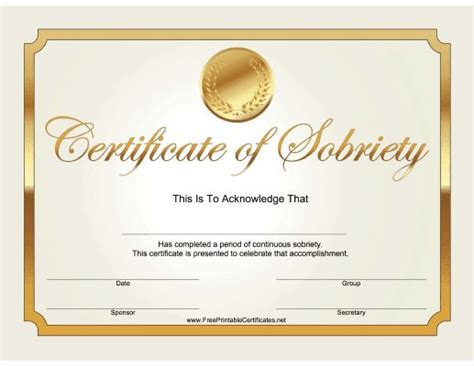This Printable Certificate Celebrates The Recipients Sobriety Free To