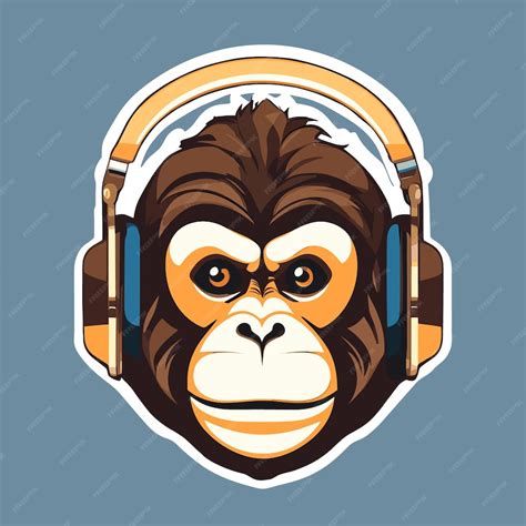 Premium Vector Monkey In Headphones Logo Sticker Vector Image