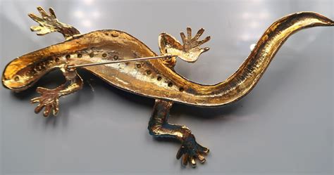 Huge Enamel And Rhinestone Gecko Lizard Brooch From Chapel Hill Vintage