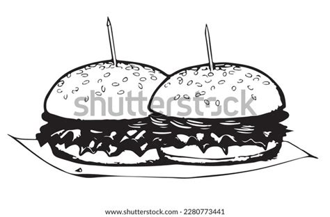Illustration Burger Line Art Burger Drawing Stock Vector Royalty Free