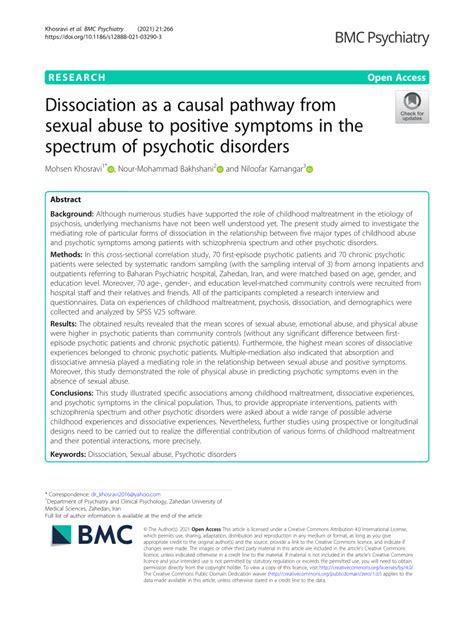 Pdf Dissociation As A Causal Pathway From Sexual Abuse To Positive Symptoms In The Spectrum Of