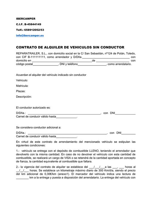 Contrato De Alquiler De Vehiculos Sin Conductor