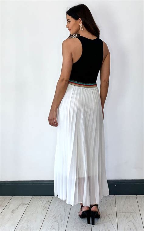 White Pleated Maxi Skirt With Elasticated Waistband Kurt Muller