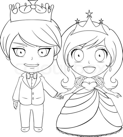 Llll➤ hundreds of printable prince & princess coloring pages and books. Vector illustration coloring page of a ... | Stock Vector ...