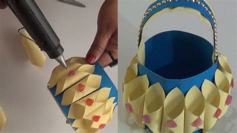 How To Make A Paper Basket With Handle Diy Basket Paper Craft Youtube