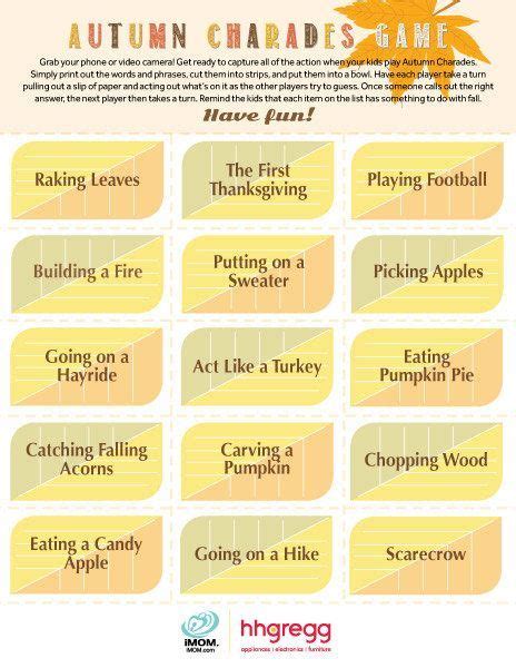 Autumn Charades Game Charades Game Thanksgiving Games Thanksgiving