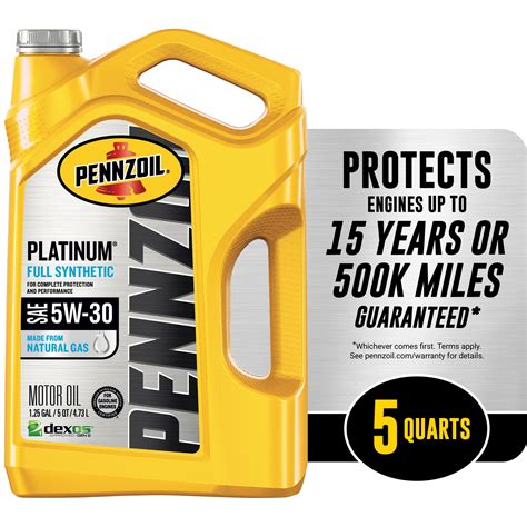 Pennzoil Platinum Full Synthetic 5w 30 Motor Oil 5 Quart