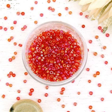 Threadart Red Glass Seed Beads Size 12 Round 12g Per Pack Approx
