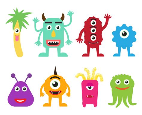 Collection Of Cute Cartoon Monsters Vector Illustration