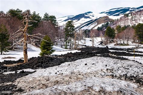 Snowy Peak Lava And Volcanic Ash On Mount Etna Stock Photo Download