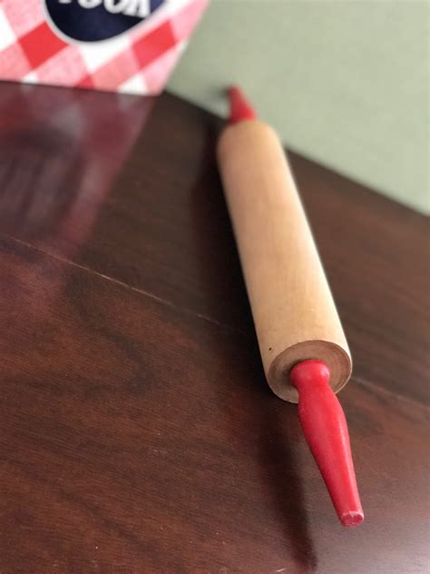 Wood Rolling Pin With Red Handles Vintage Wood Rolling Pin Pastry