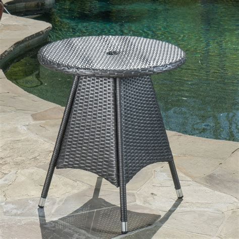 Outdoor Round Gray Wicker Bistro Table With Umbrella Hole Nh165003