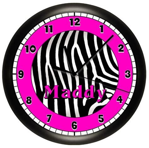 Personalized Zebra Print Wall Clock Hot Pink And Black Etsy