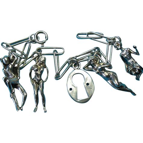 Vintage Sterling Silver Nude Models Risqué Lovers Key Hole Charm Just