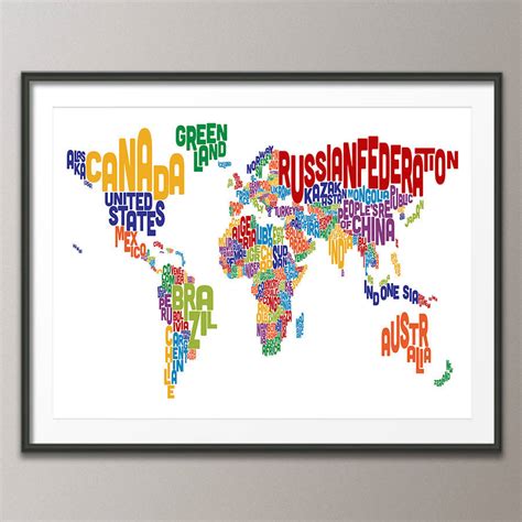 Typography World Map Text Art Print By Artpause
