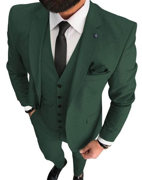 dark green men s suit 3 pieces formal business notch lapel tuxedos slim fit groomsmen suit set