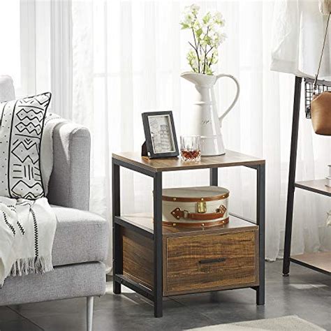 Vecelo Nightstand Set Of 2 With Drawer Modern Square End Side Table For
