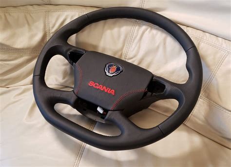Steering Wheel For Scania R Flat Custom New Leather Black Red Other