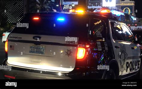 Police Cars On Duty In Las Vegas At Night Stock Photo Alamy