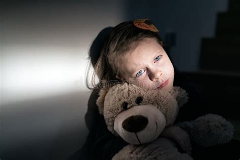 Sad Little Girl Holding Her Teddy Bear Stock Photo Image Of Filter