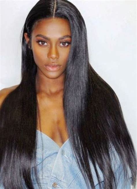 Super Long Yaki Dark Center Part Straight Synthetic Hair Lace Front Cap