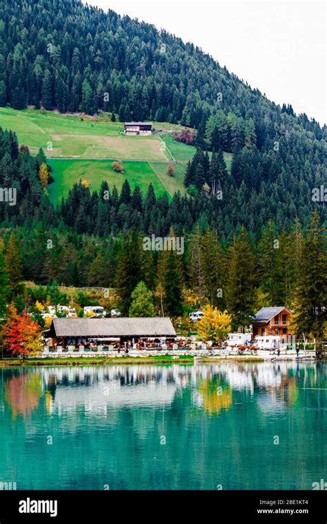 Toblach Südtirol Italy 06 October 2016 Lake Toblacher Lago Di