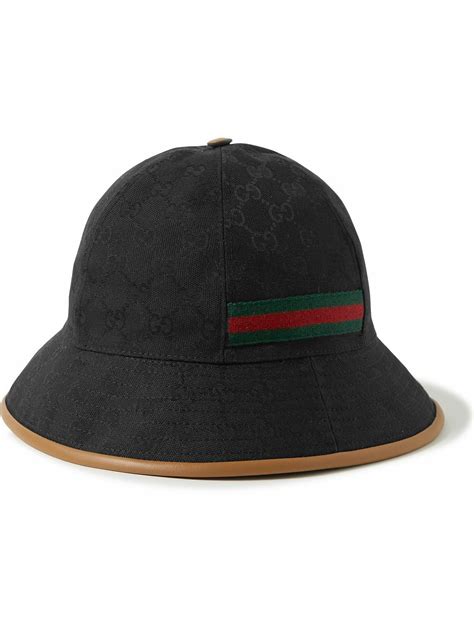 Gucci Leather And Webbing Trimmed Monogrammed Canvas Bucket Hat