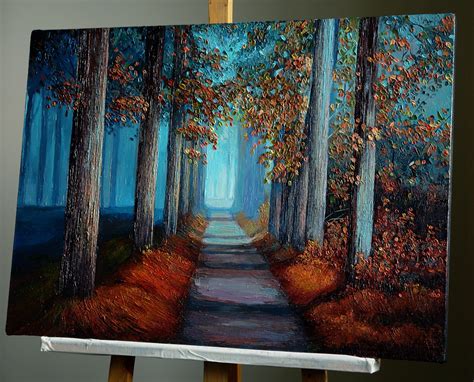 Dark Autumn Fog Forest Landscape Original Oil Painting Etsy