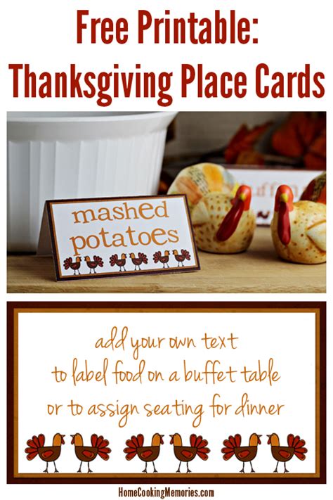 Free printable place cards for your thanksgiving table! Free Printables: Thanksgiving Place Cards - Home Cooking ...