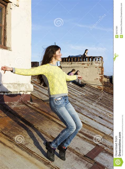 Russian Girl Walking On The Roof Stock Image Image Of Flexibility