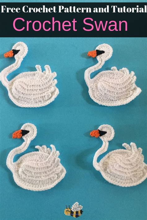 Four Crocheted Swans Sitting Next To Each Other