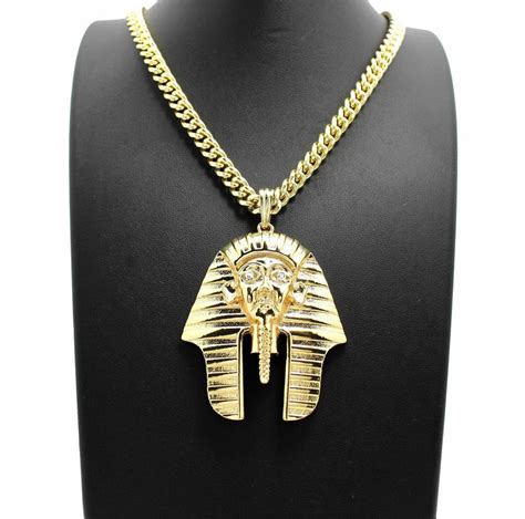 14k Gold Pt Egyptian Pharaoh King Tut Pendant W 6mm 30 Cuban Chain N