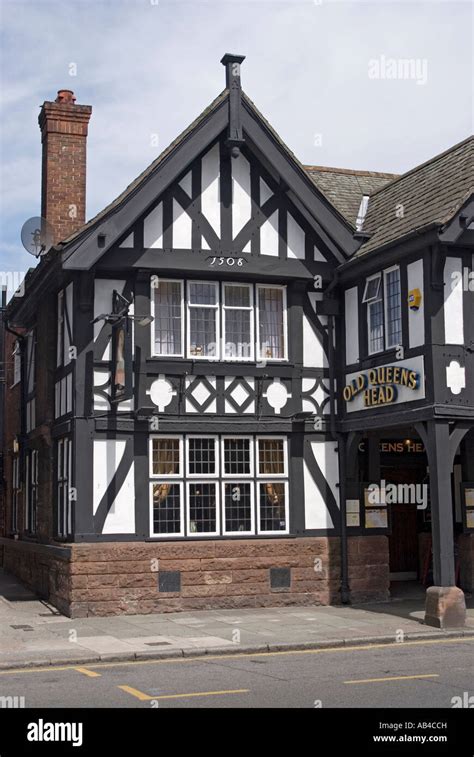 The Black And White Half Timbered Tudor Public House The Queens Head On