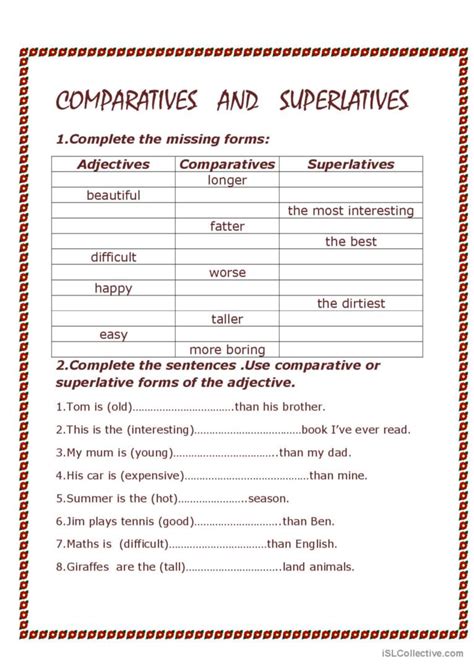 Comparatives And Superlatives English Esl Worksheets Pdf Doc