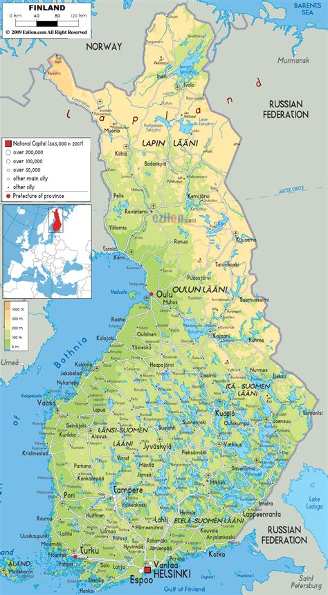 Physical Map Of Finland Ezilon Maps
