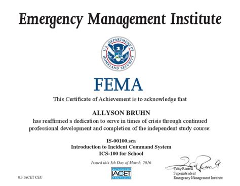 Fema Certificate Pdf Emergency Management Institute Emergency