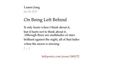On Being Left Behind By Luann Jung Hello Poetry