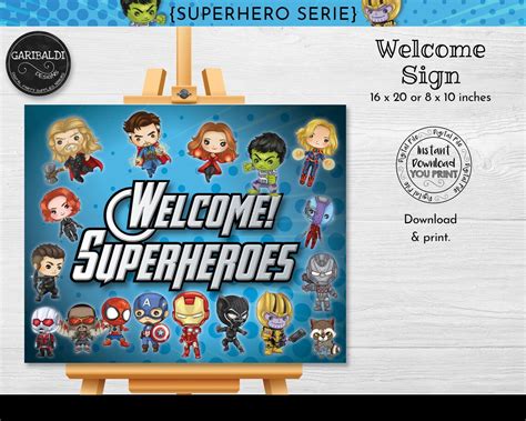 Printable Superhero Welcome Sign Superhero Birthday Party Sign Etsy