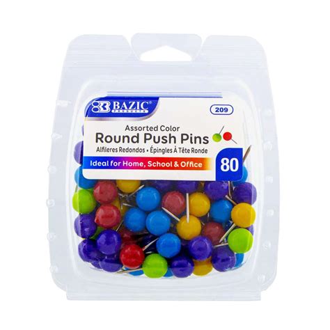 Bazic Assorted Color Round Push Pins Pack Bazic Products