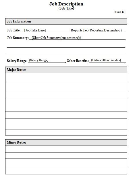 Blank Printable Job Description Template Printable Templates