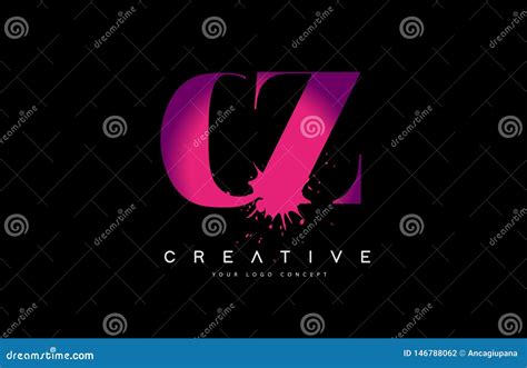 Purple Pink Cz C Z Letter Logo Design With Black Ink Watercolor Splash