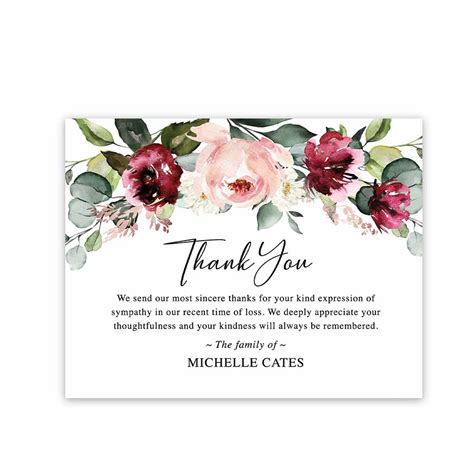 What to write on funeral flowers. Floral Funeral Thank You Card Template Printable with ...