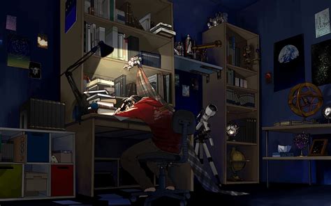 Books Anime Boy Art Anime Sleep Night Art Room Wallpaper 2880x1800