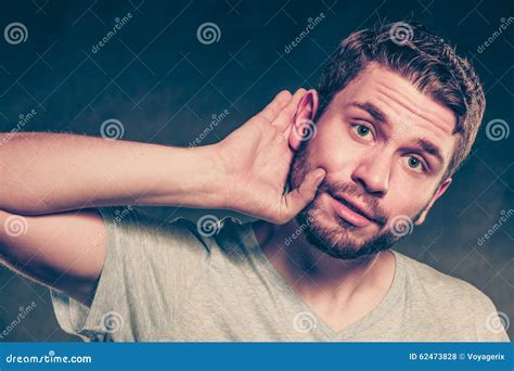 Gossip Man Eavesdropping With Hand To Ear Stock Photo Image Of Head