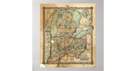 Map Of Ohio Indiana And Michigan 1859 Poster Zazzle