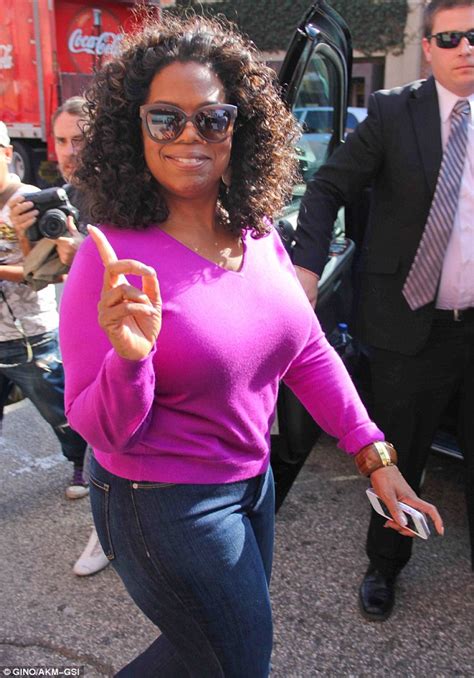 Hollynolly Hot Pink Oprah Winfrey Shows Off New Slimmer Figure In Fuchsia Jumper And Skinny